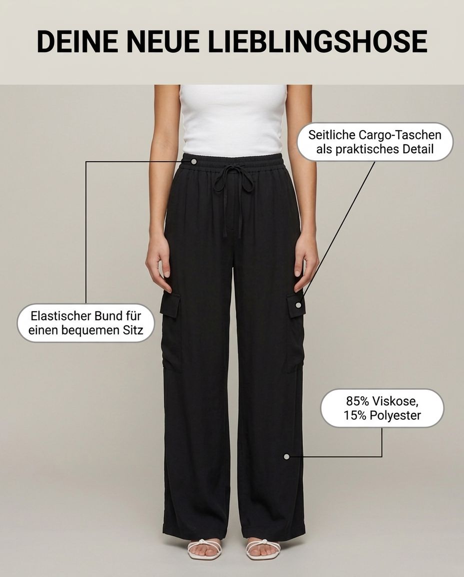Cargo Hose Schwarz Detailansicht | Lisa’s Boutique