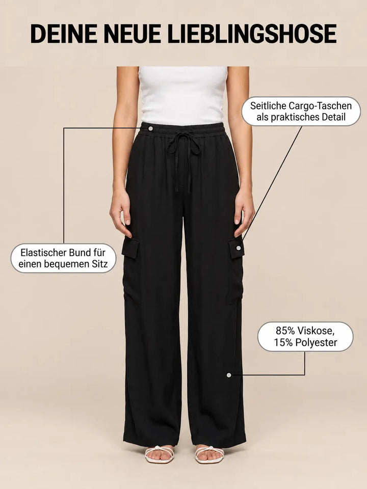 Cargobroek dames in Zwart, detailaanzicht | Lisa’s Boutique