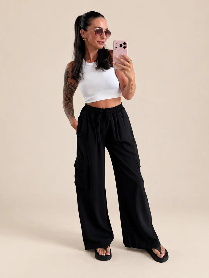 Cargobroek dames in Zwart met zijzakken | Lisa’s Boutique