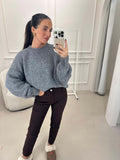 Fluffy short oversized knitted sweater in dark grey