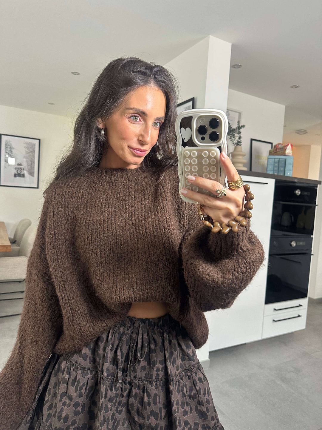 Flauschii kurz Oversize-Strickpullover in Choco Pullover Lisas Boutique 