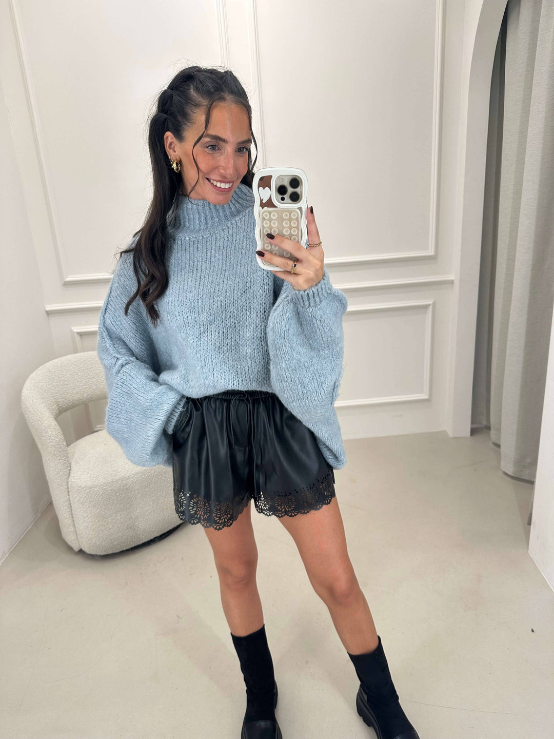 Flauschii Oversize-Strickpullover in Grau/ Blau Pullover Lisas Boutique 