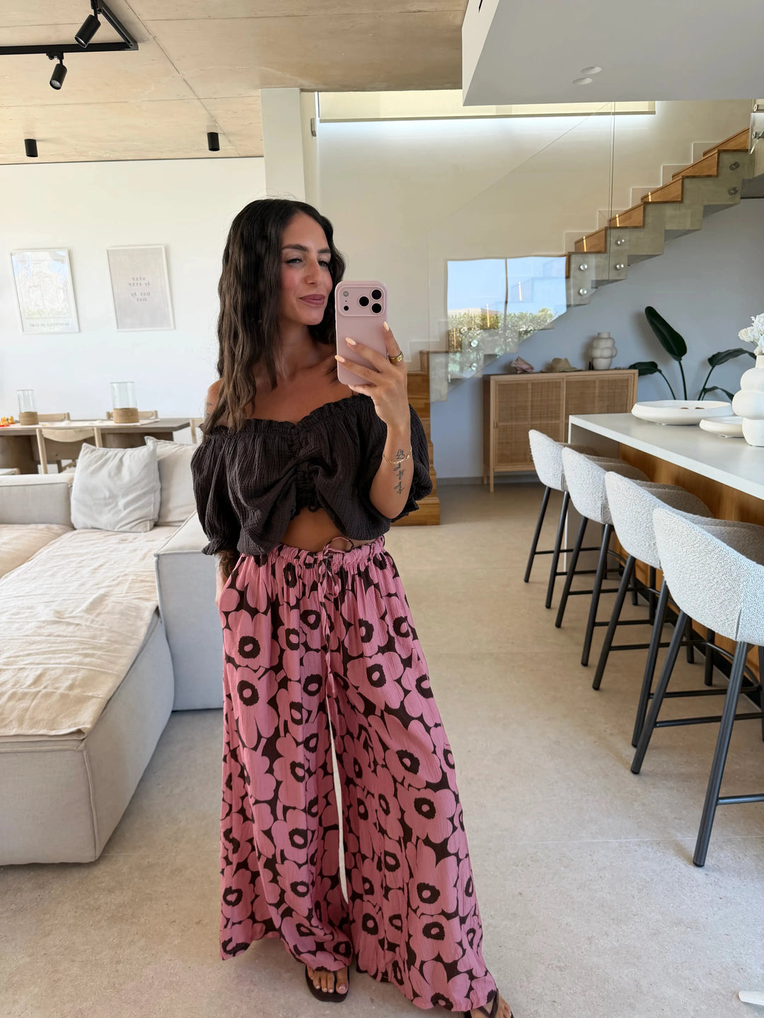 Flowerprint Hose – Braun/Rosa Hose Lisas Boutique 