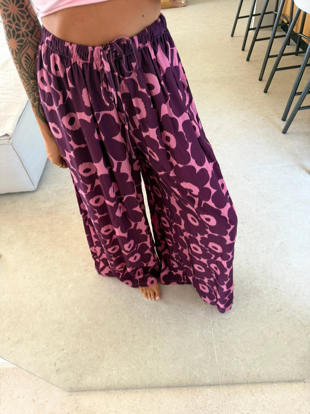 Flowerprint Hose – Rosa/Bordeaux Hose Lisas Boutique 