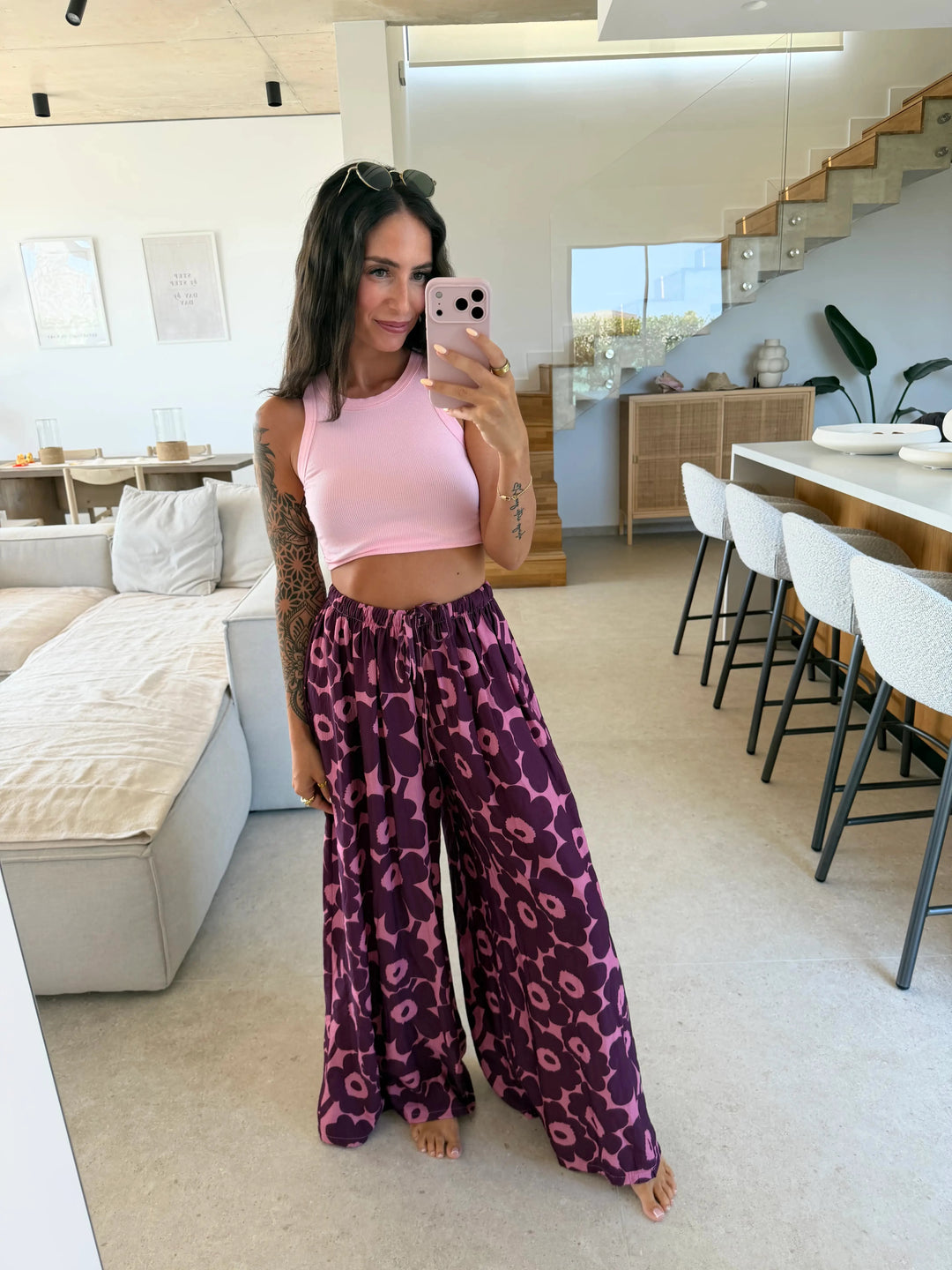 Flowerprint Hose – Rosa/Bordeaux Hose Lisas Boutique 