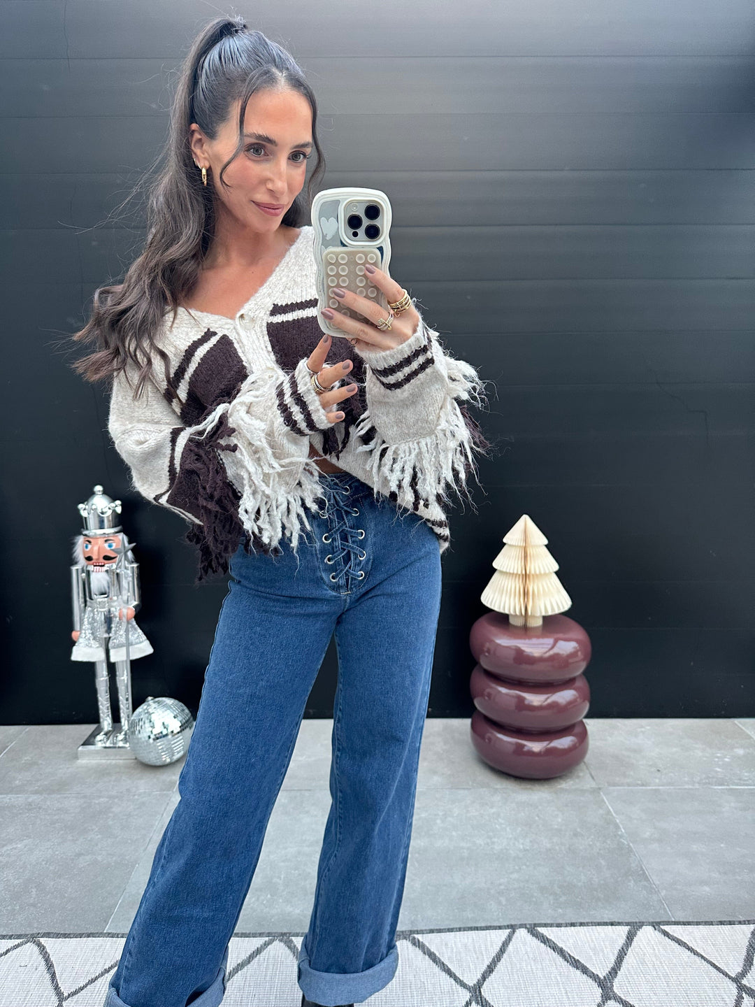 Fransen Cardigan Beige Braun Cardigan Lisas Boutique 