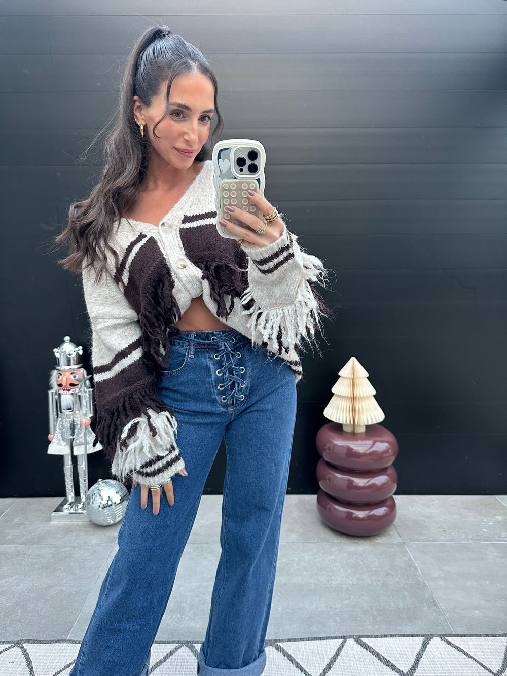 Fransen Cardigan Beige Braun Cardigan Lisas Boutique 