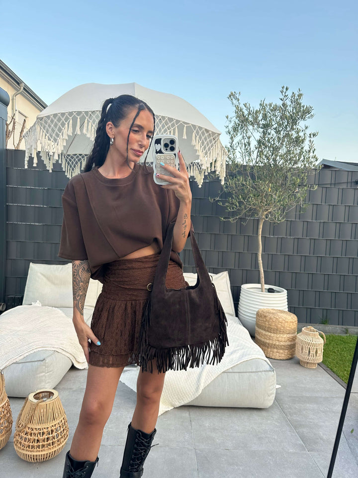 Fransentasche in Wildleder-Optik Dunkelbraun Tasche Lisas Boutique 