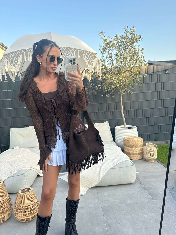 Fransentasche in Wildleder-Optik Dunkelbraun Tasche Lisas Boutique 