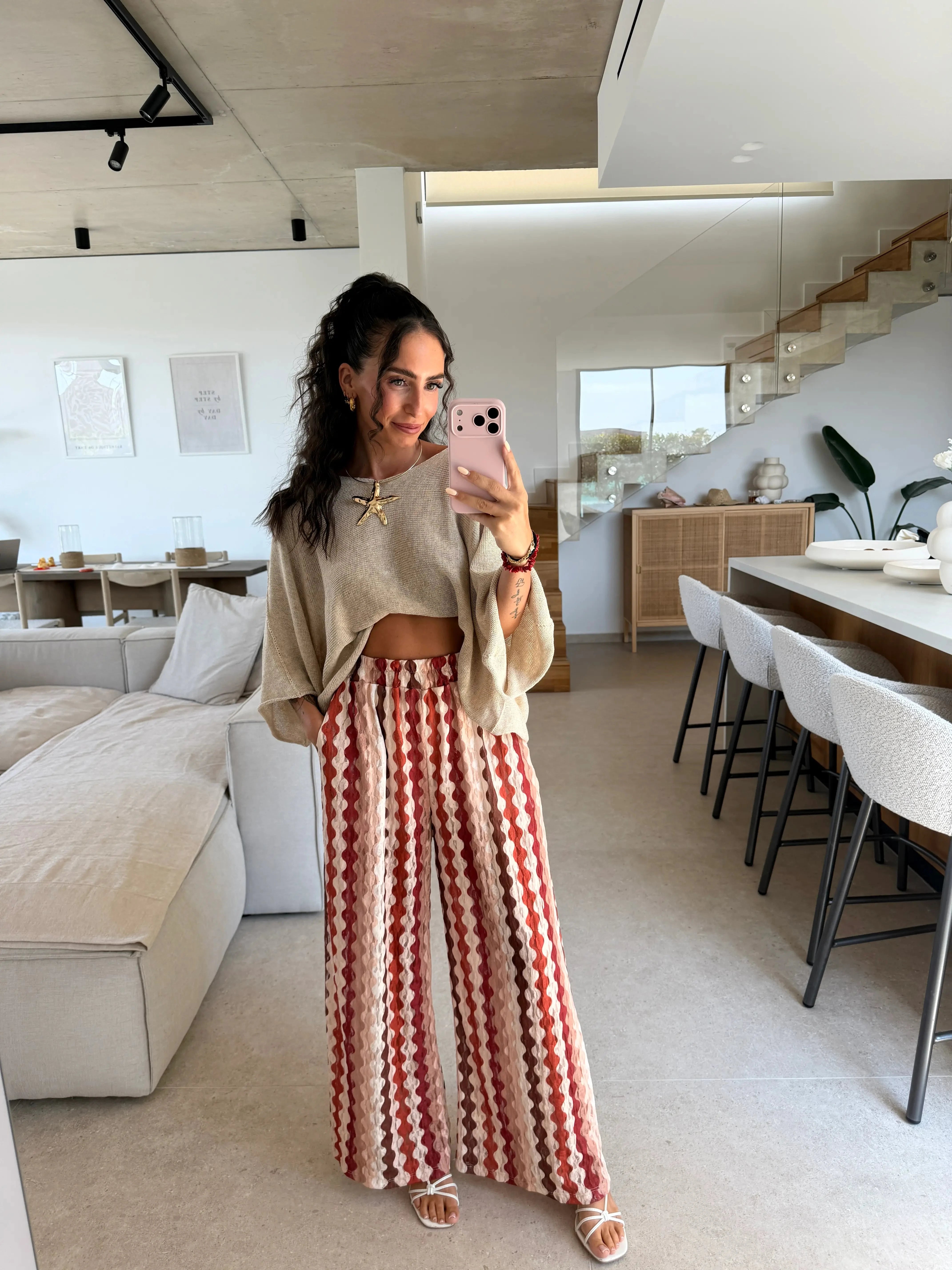 Gemusterte Hose, Beige | Lisa’s Boutique