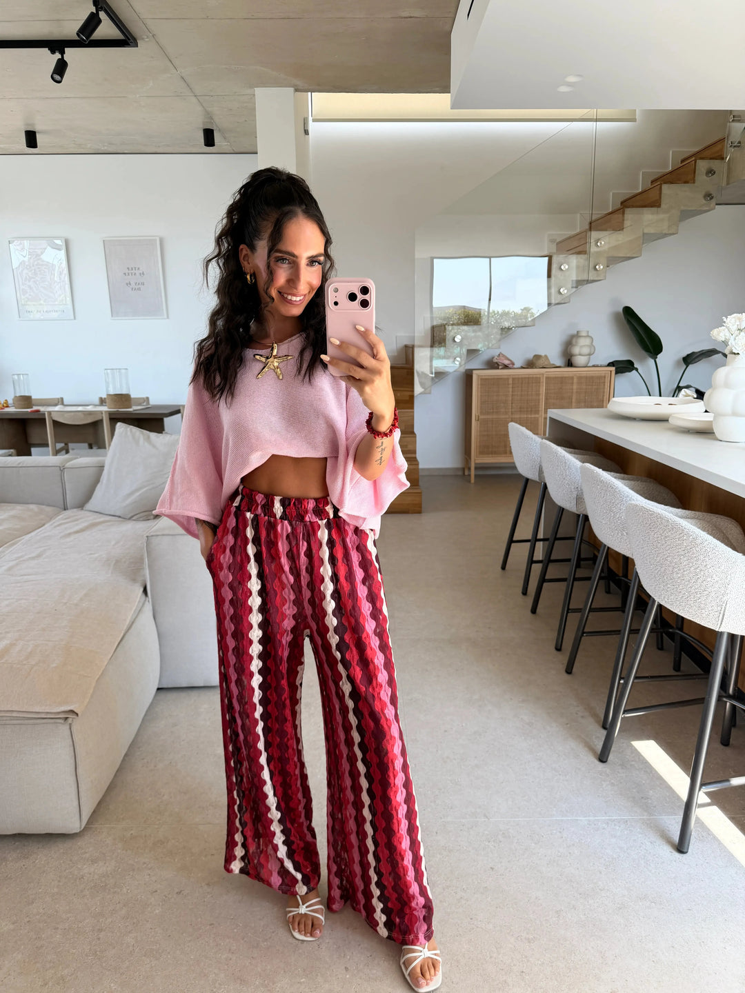 Gemusterte Hose – Bordeaux Hose Lisas Boutique 