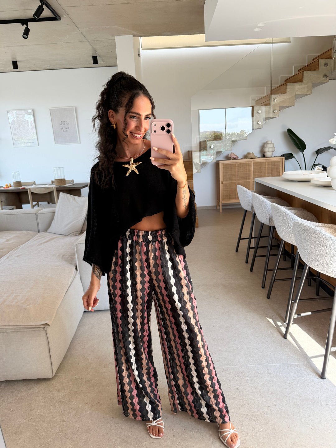 Gemusterte Hose – Schwarz Hose Lisas Boutique 