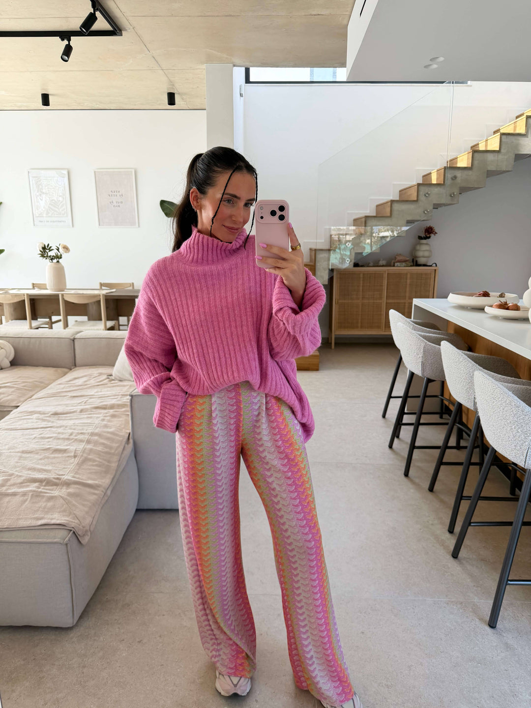 Gemusterte Stoffhose - Rosa Stoffhose Lisas Boutique 