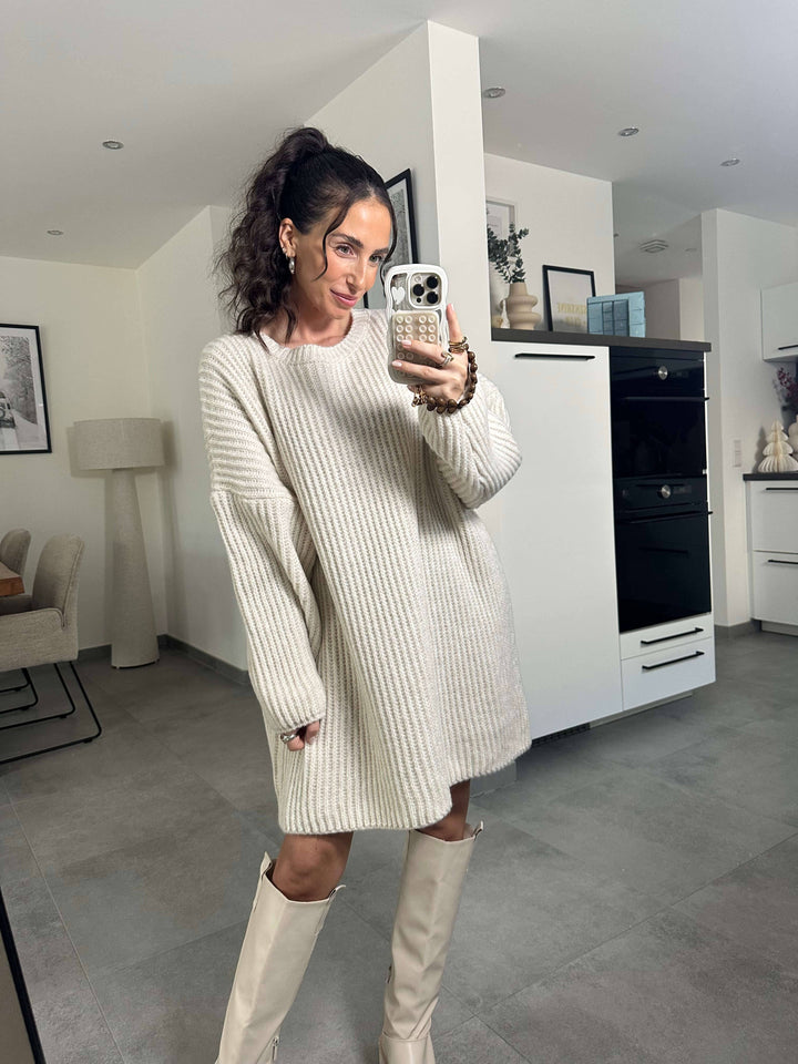 Gerippter langer Pullover – Beige Pullover Lisas Boutique 