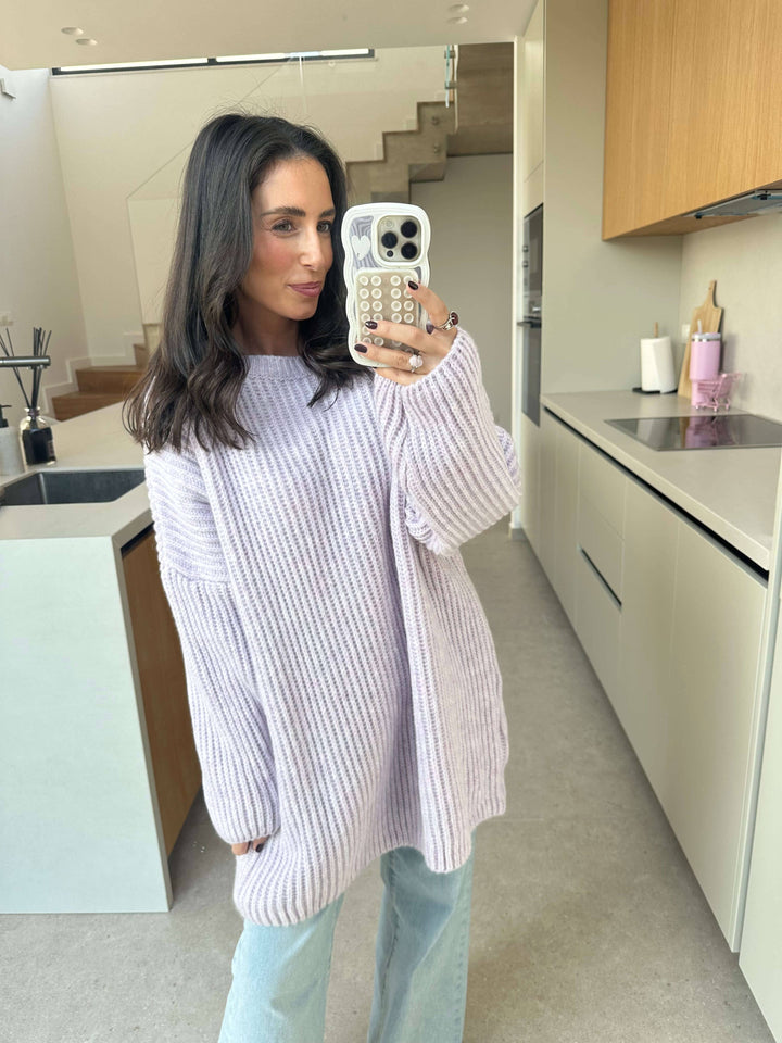 Gerippter langer Pullover – Lila Pullover Lisas Boutique 