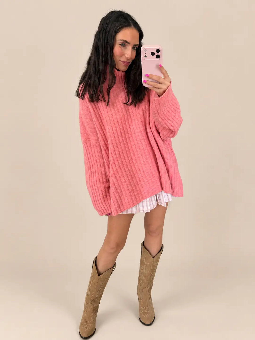 Gerippter Strickpullover Damen in Apricot, Vorderansicht | Lisa’s Boutique