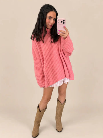 Maglione a coste donna in albicocca, vista frontale | Lisa’s Boutique