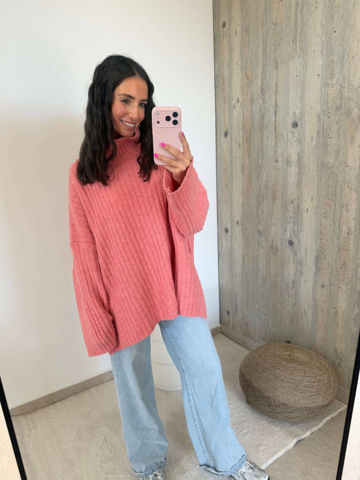 Gerippter Strickpullover in Apricot Pullover Lisas Boutique 