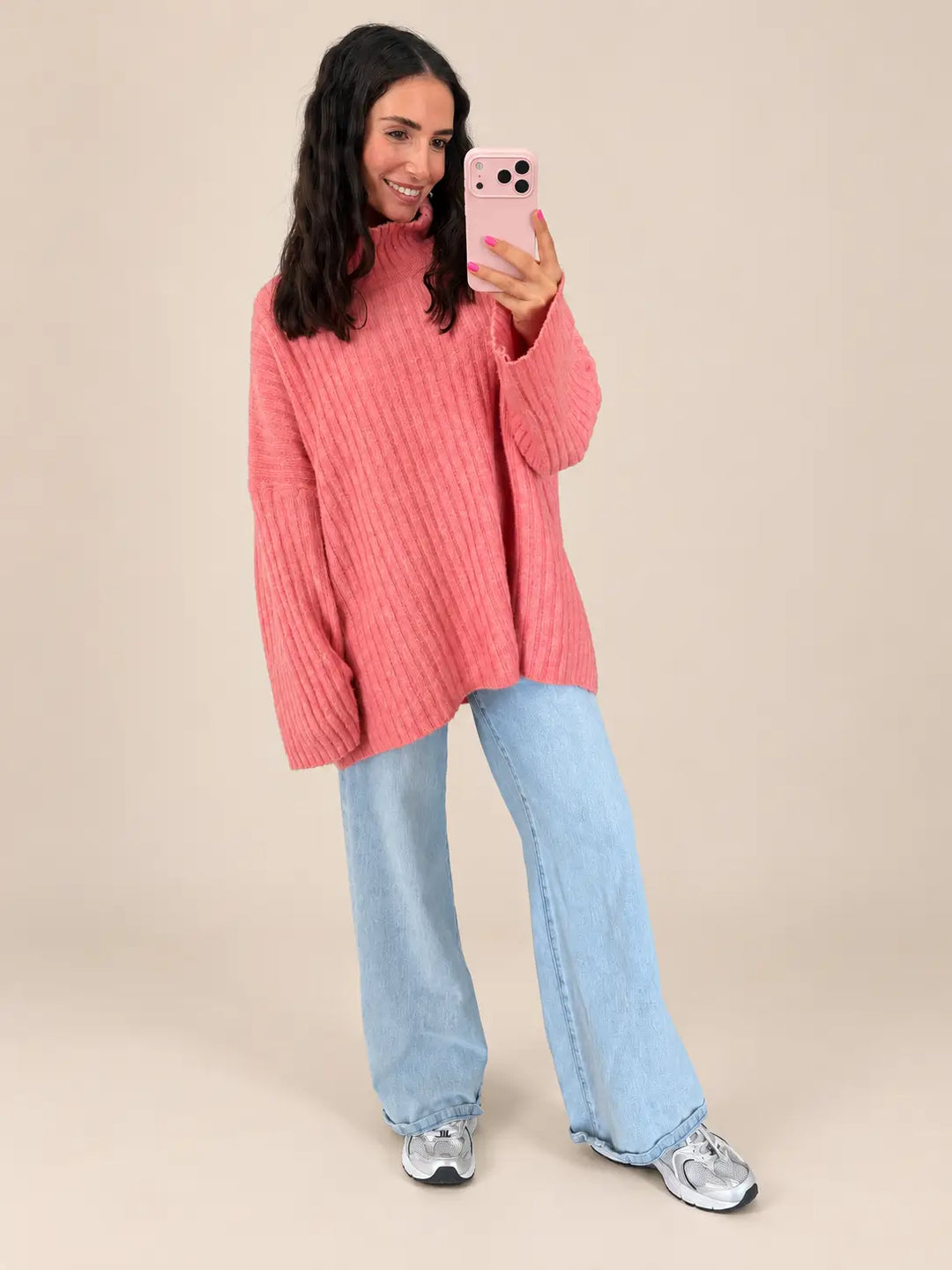 Gerippter Strickpullover Damen in Apricot, Detailansicht | Lisa’s Boutique