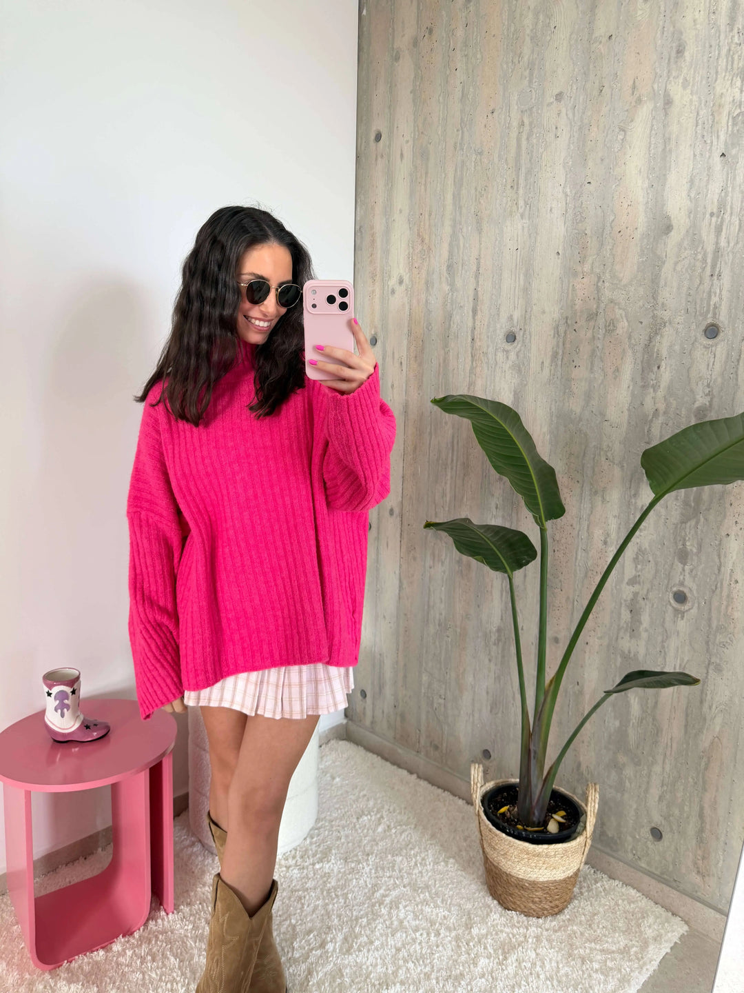 Gerippter Strickpullover in Pink – am Model | Lisa’s Boutique