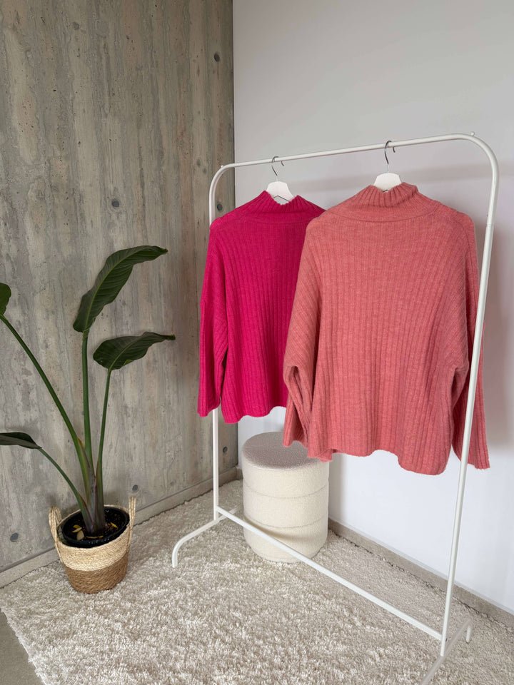 Gerippter Strickpullover in Pink Pullover Lisas Boutique 