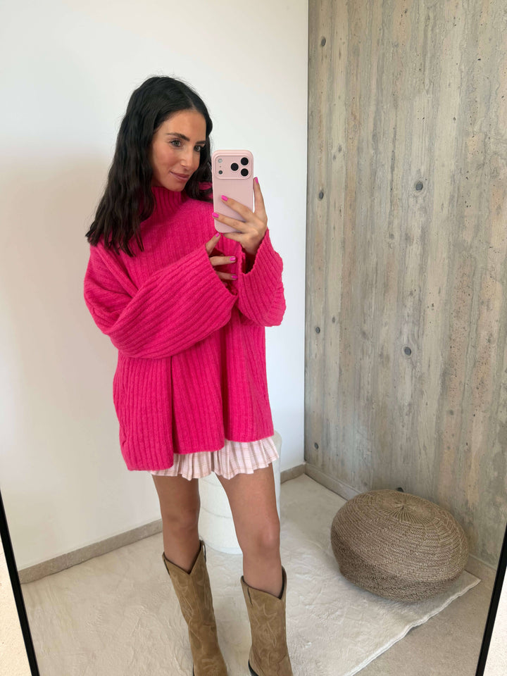 Gerippter Strickpullover in Pink Pullover Lisas Boutique 
