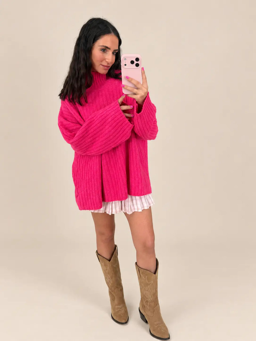 Gerippter Strickpullover Damen in Pink, Detailansicht | Lisa’s Boutique