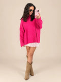 Gerippter Strickpullover in Pink