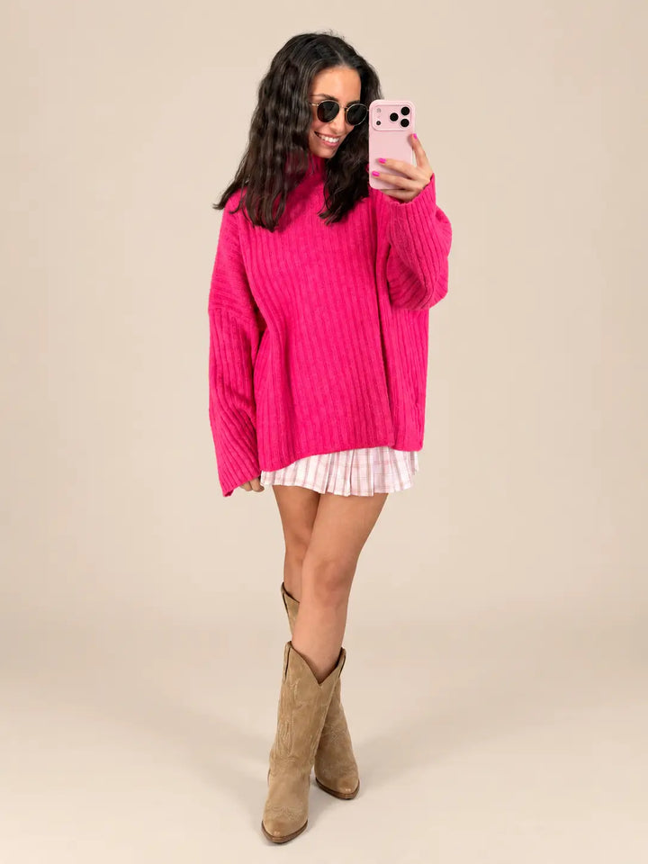 Gerippter Strickpullover Damen in Pink | Lisa’s Boutique