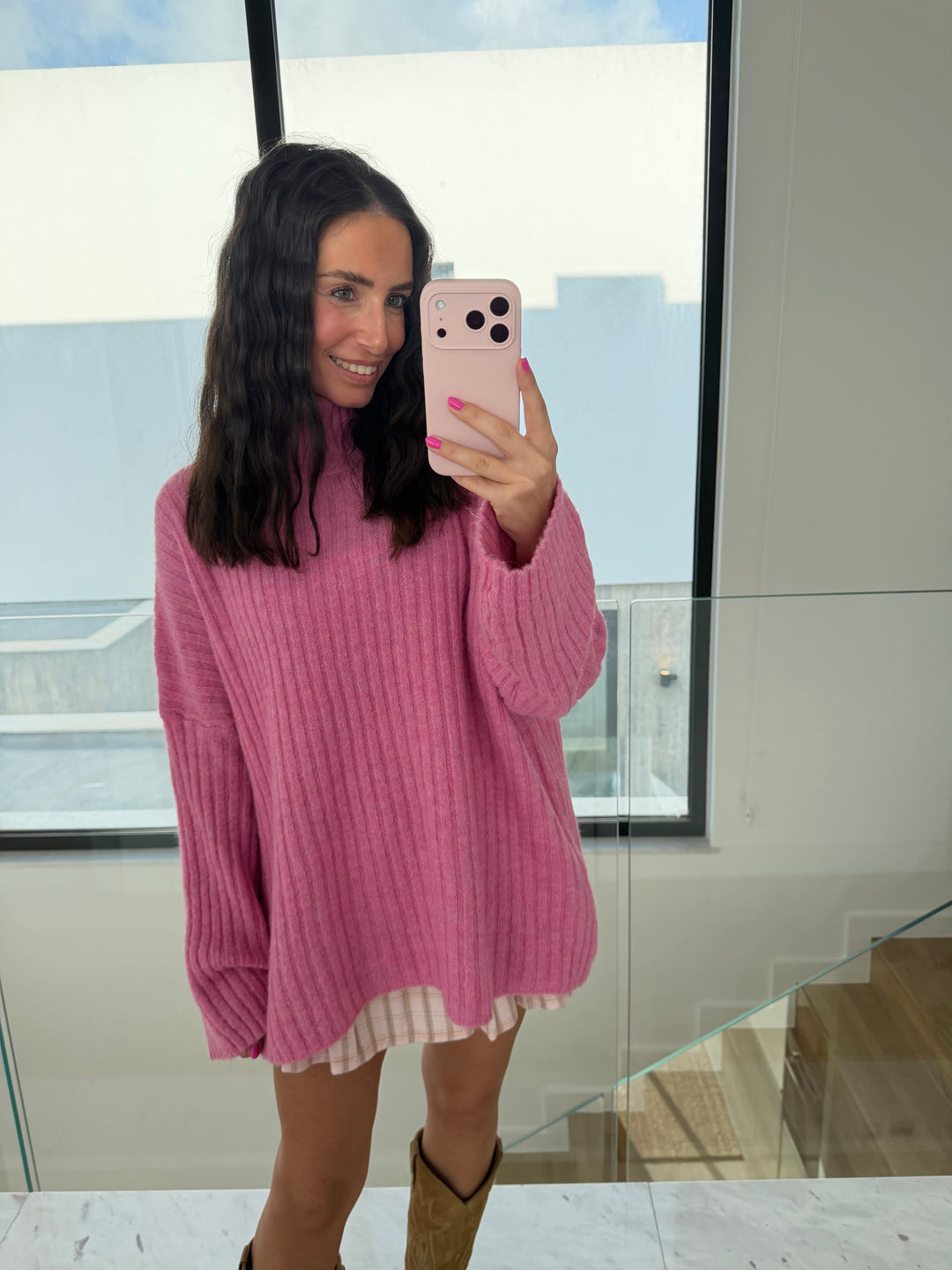 Gerippter Strickpullover in Rosa Pullover Lisas Boutique 