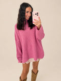 Gerippter Strickpullover in Rosa