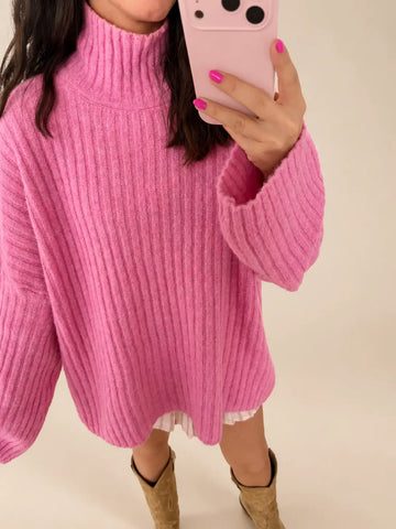 Maglione a coste donna in rosa, vista di dettaglio | Lisa’s Boutique