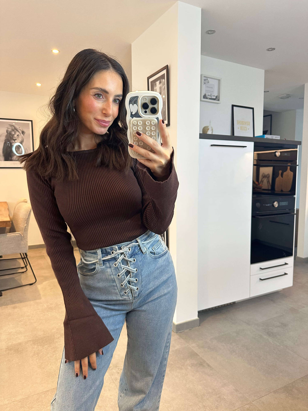 Geripptes Longsleeve Braun Pullover Lisas Boutique 