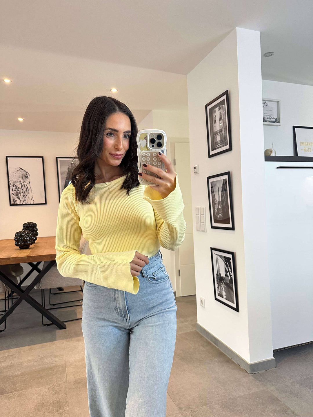 Geripptes Longsleeve Gelb Pullover Lisas Boutique 