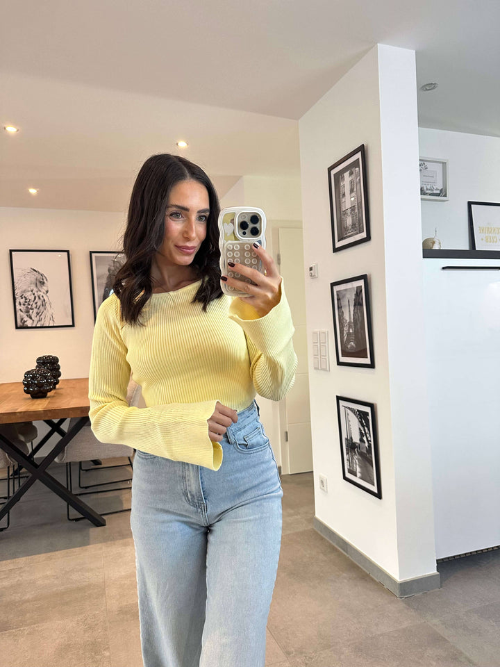 Geripptes Longsleeve Gelb Pullover Lisas Boutique 
