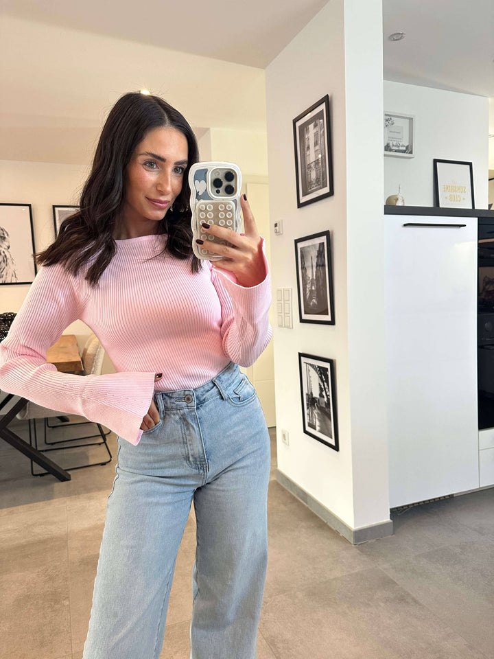 Geripptes Longsleeve Rosa Pullover Lisas Boutique 