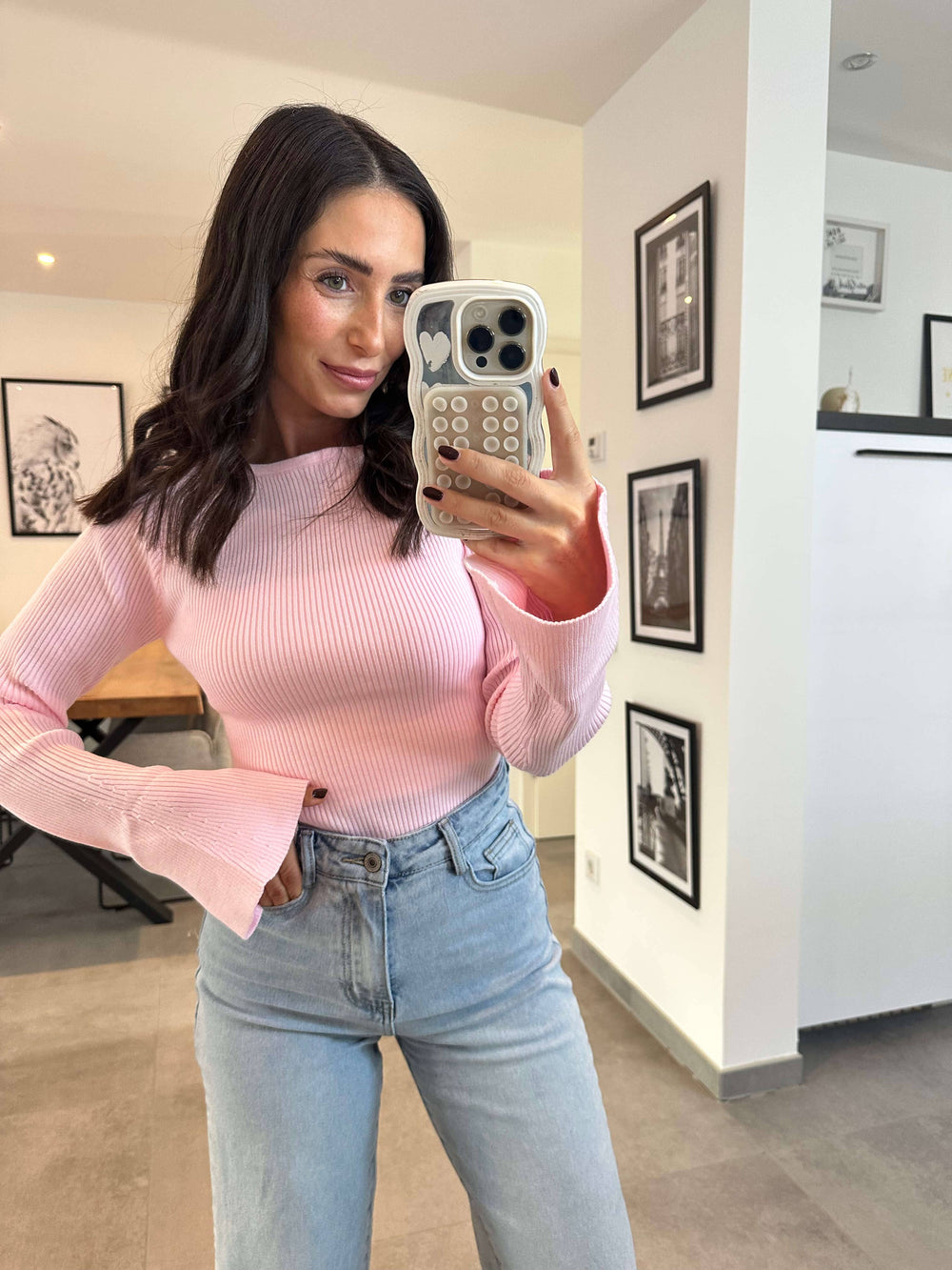 Geripptes Longsleeve Rosa Pullover Lisas Boutique 