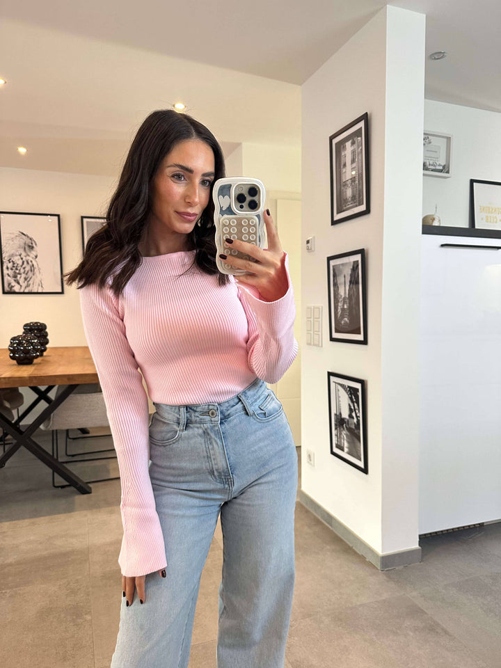 Geripptes Longsleeve Rosa Pullover Lisas Boutique 