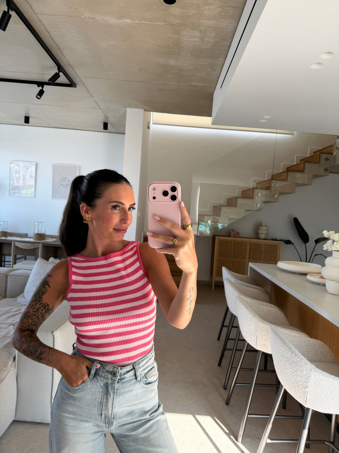 Geripptes Top mit Streifen – Pink/ Rosa Top Lisas Boutique 