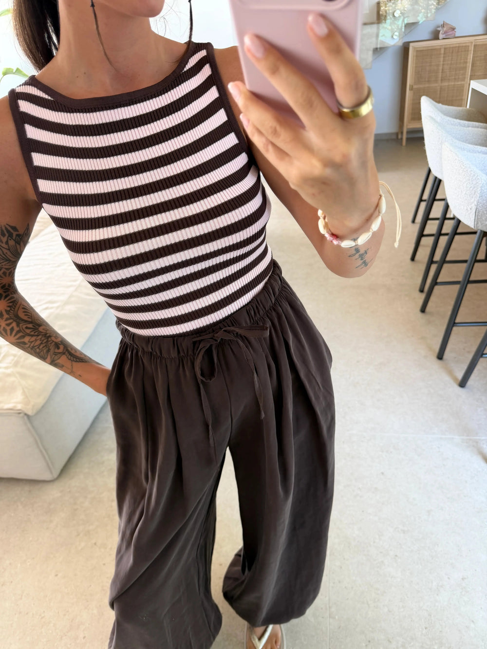 Geripptes Top mit Streifen – Rosa/Braun Top Lisas Boutique 