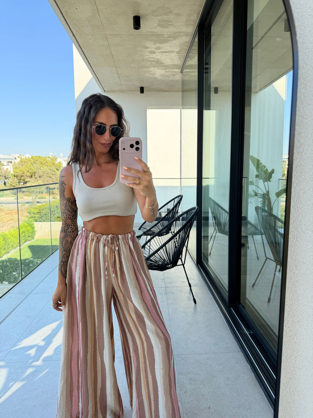 Gestreifte Schlabberhose – Beige Hose Lisas Boutique 