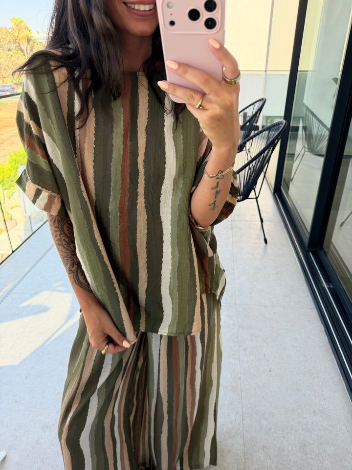 Gestreifte Shirtbluse Damen in Khaki, Vorderansicht | Lisa’s Boutique