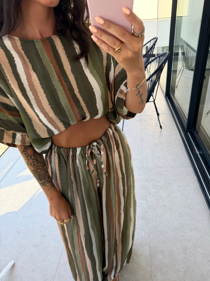 Gestreifte Shirtbluse Damen in Khaki | Lisa’s Boutique