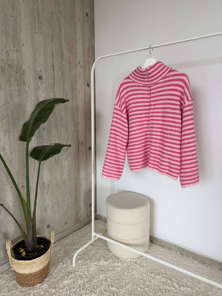 Gestreifte Strickjacke mit Reißverschluss – Pink Strickjacke Lisas Boutique 