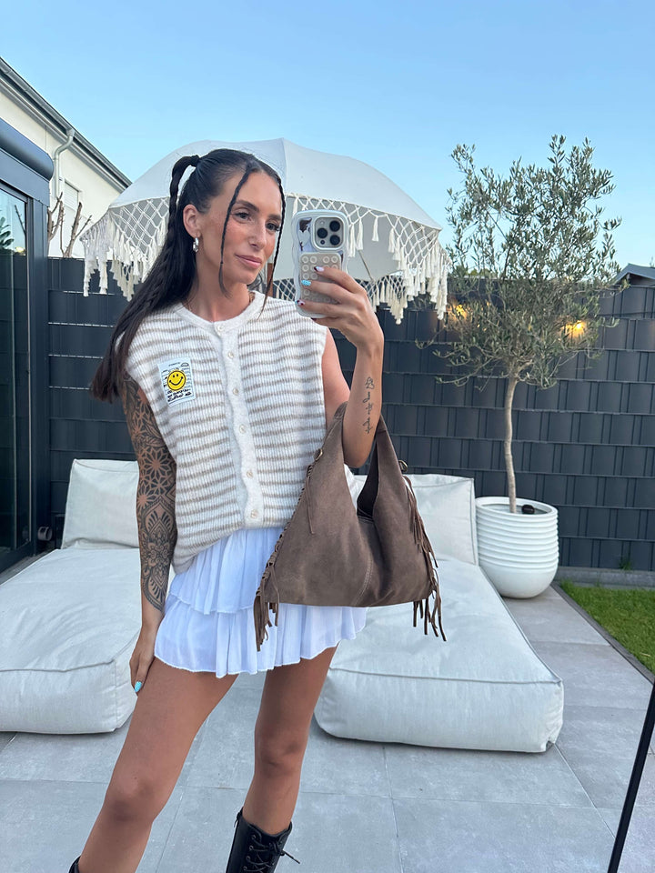 Gestreifte Strickweste in Beige Weste Lisas Boutique 