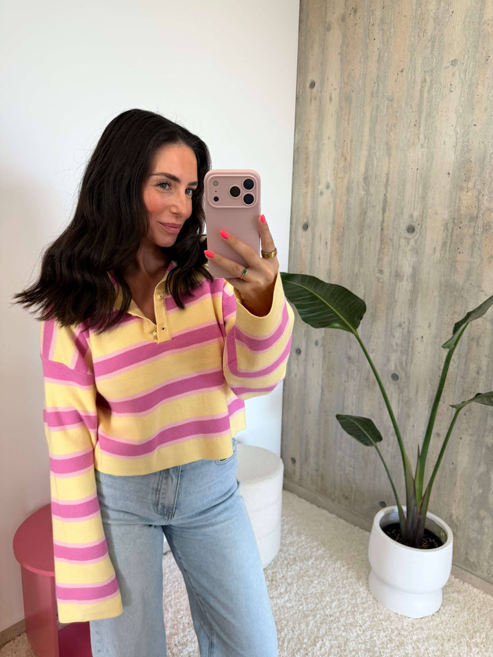 Gestreifter Polo-Strickpullover – Gelb/Rosa Hemd Lisas Boutique 