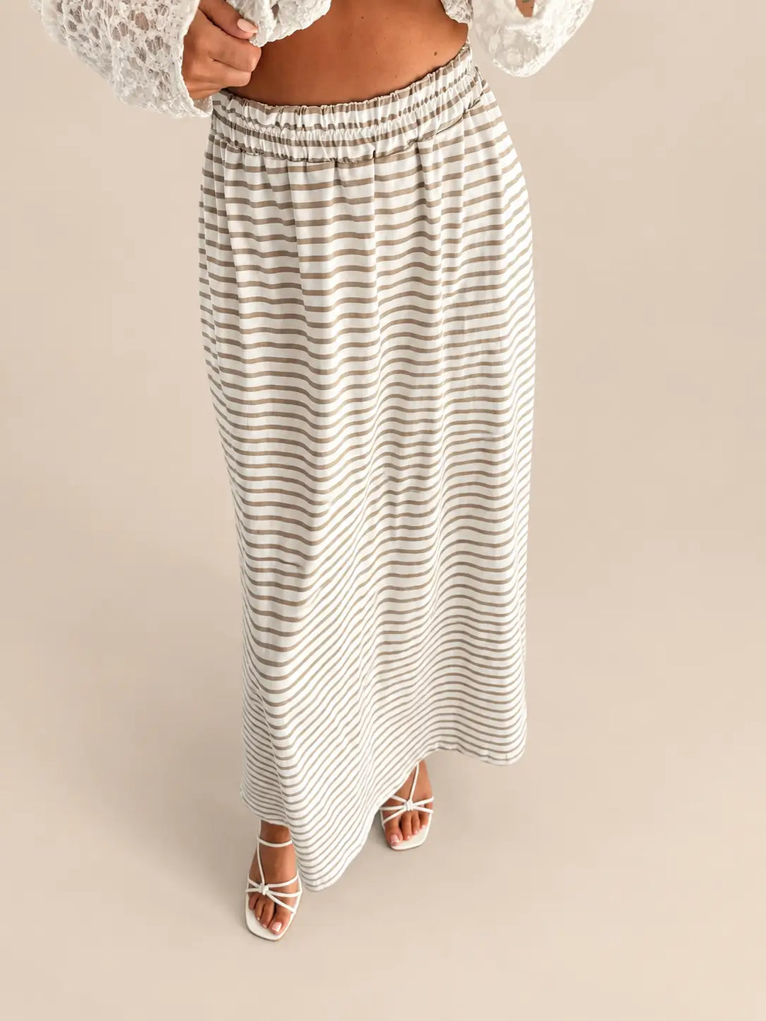 Gestreifter Rock Damen in Weiß und Beige, Seitenansicht | Lisa’s Boutique