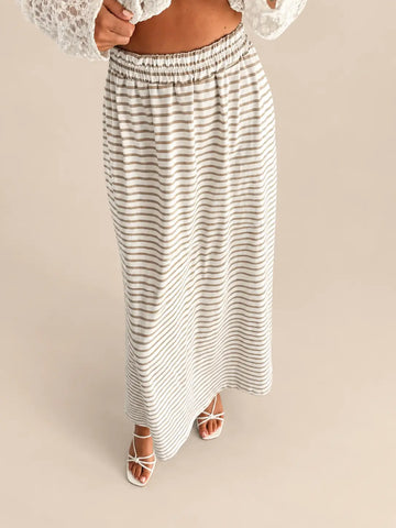 Gestreifter Rock Damen in Weiß und Beige, Seitenansicht | Lisa’s Boutique