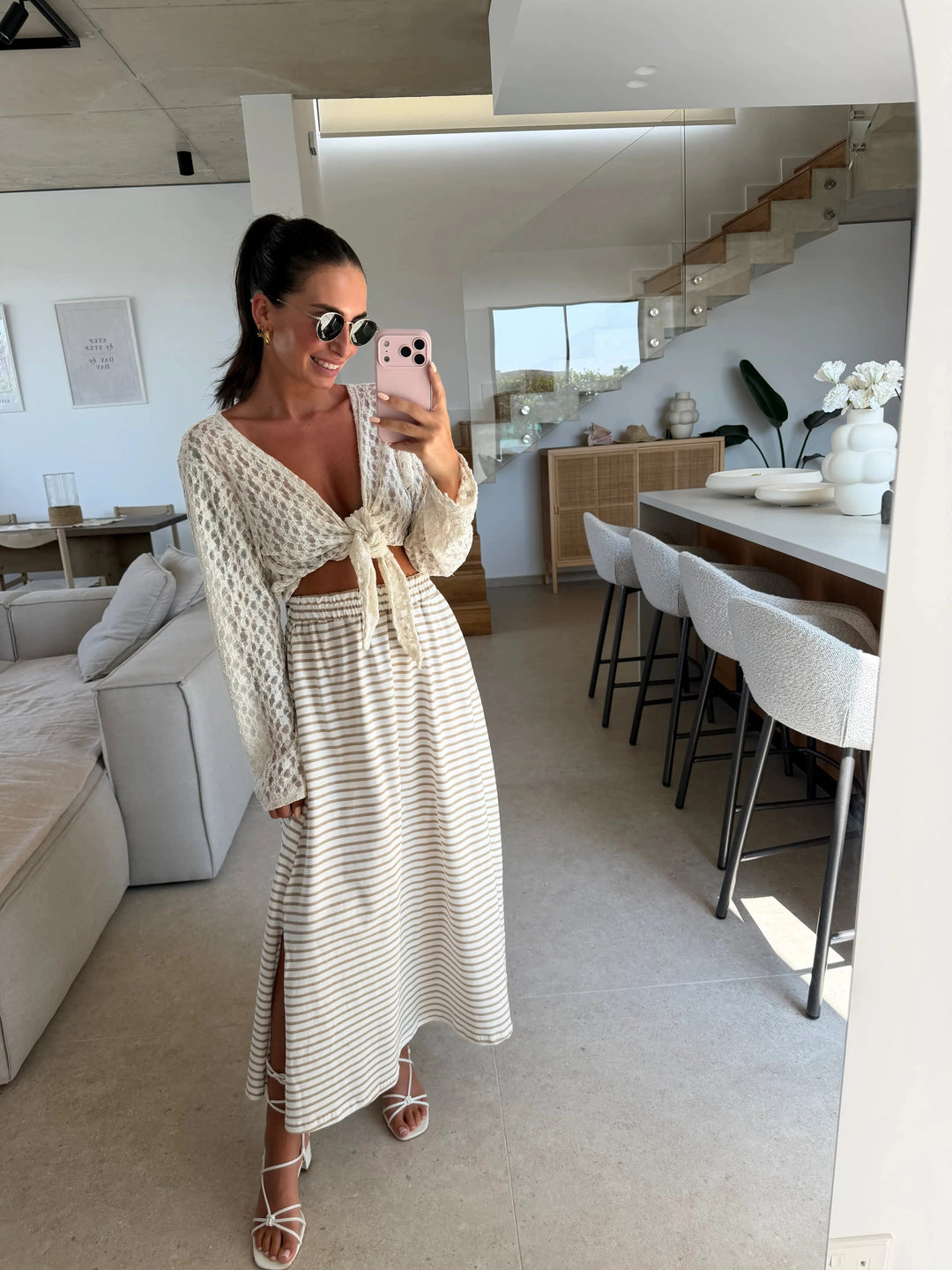 Gestreifter Rock – Weiß/Beige Rock Lisas Boutique 