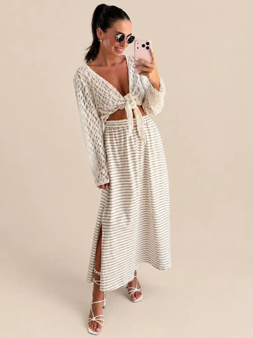 Gestreifter Rock Damen in Weiß und Beige, Vorderansicht | Lisa’s Boutique